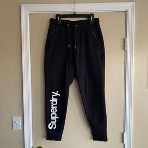 Superdry Black Spellout Graphic Joggers Men's Sz.S Classic Sporty Lounge Pants